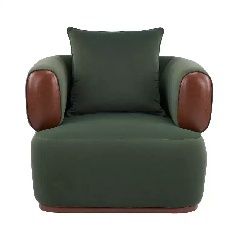 Poltrona di design moderna in velluto ed ecopelle con cuscino decorativo