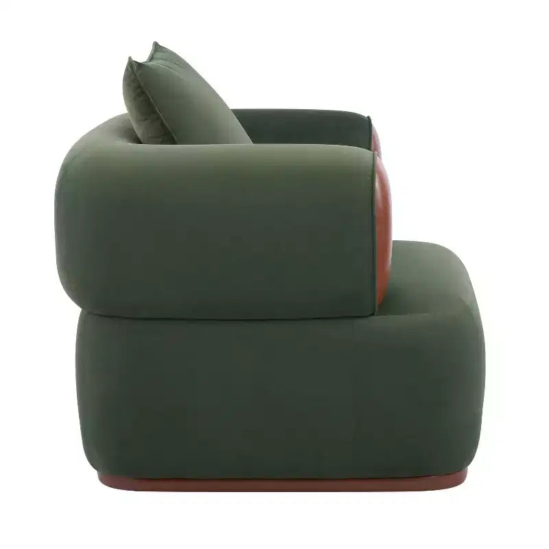 Poltrona di design moderna in velluto ed ecopelle con cuscino decorativo