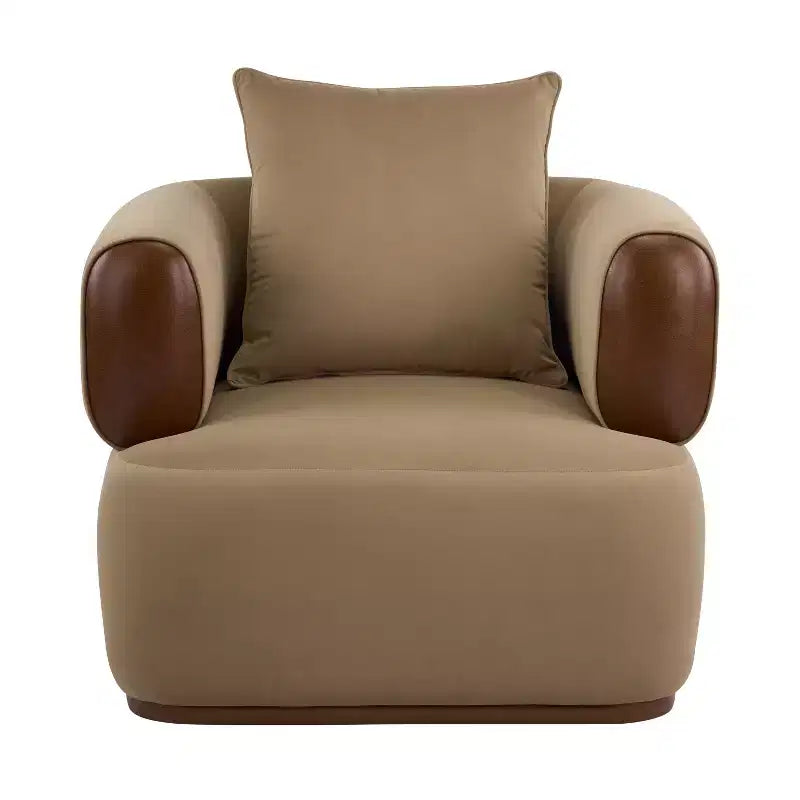 Poltrona di design moderna in velluto ed ecopelle con cuscino decorativo