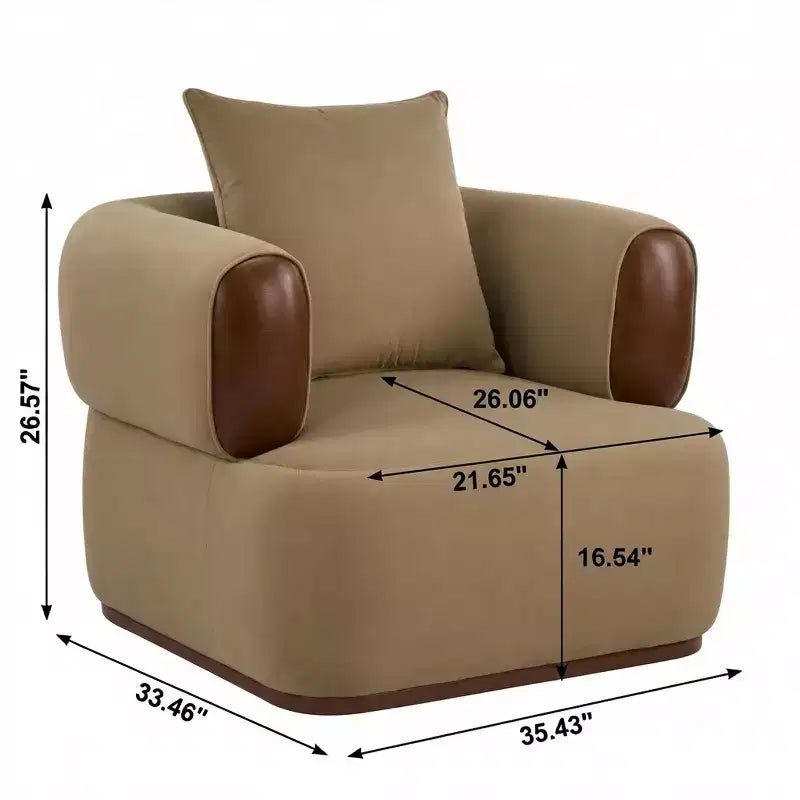 Poltrona di design moderna in velluto ed ecopelle con cuscino decorativo