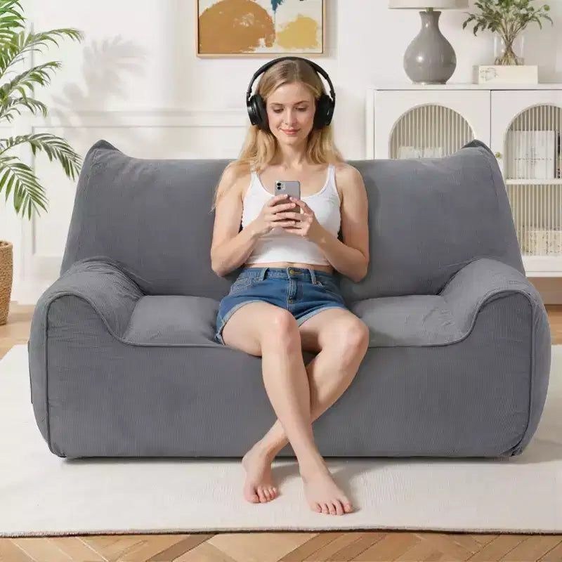 Hommpa 2-Seater Cat Ear Bean Bag Sofa - Soft Chenille, Foam-Filled, Removable Cover Perfect for Small Spaces