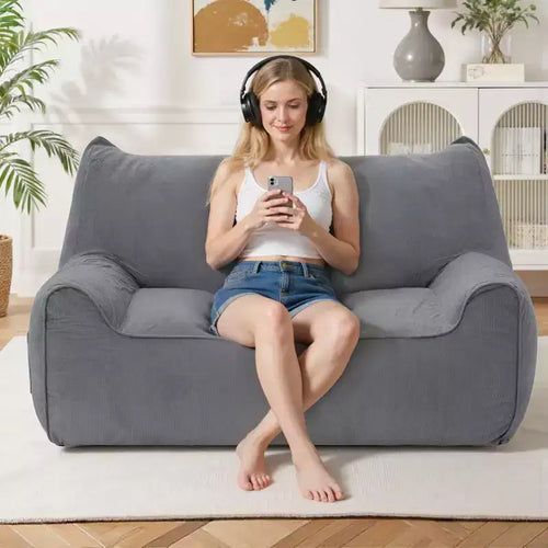 Hommpa 2-Seater Cat Ear Bean Bag Sofa - Soft Chenille, Foam-Filled, Removable Cover Perfect for Small Spaces