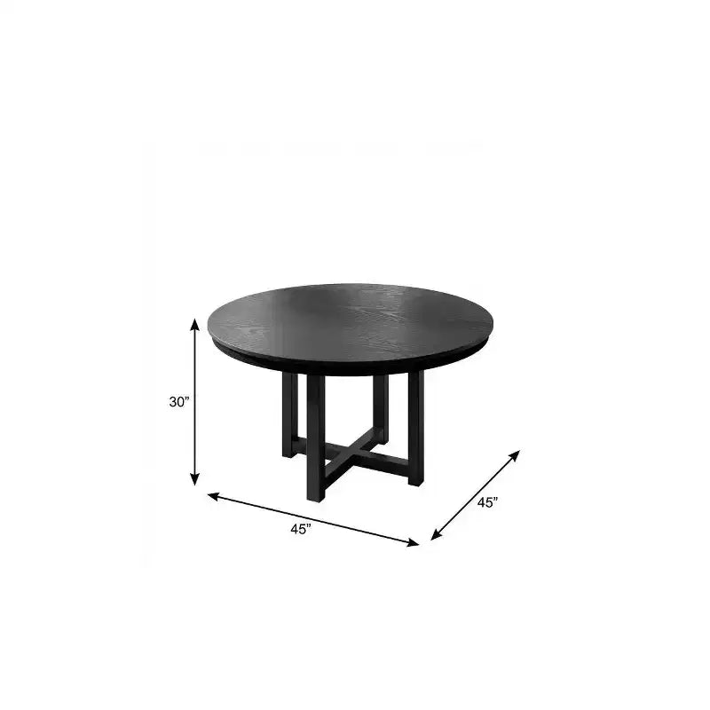 Tavolo da pranzo rotondo in legno massello da 45" con base a gambe incrociate, nero