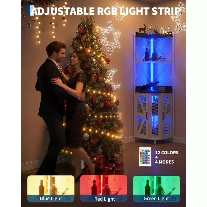 Mobile Bar ad Angolo a 5 Ripiani 181,6 cm con Luci LED | Mobile Liquori da Casa