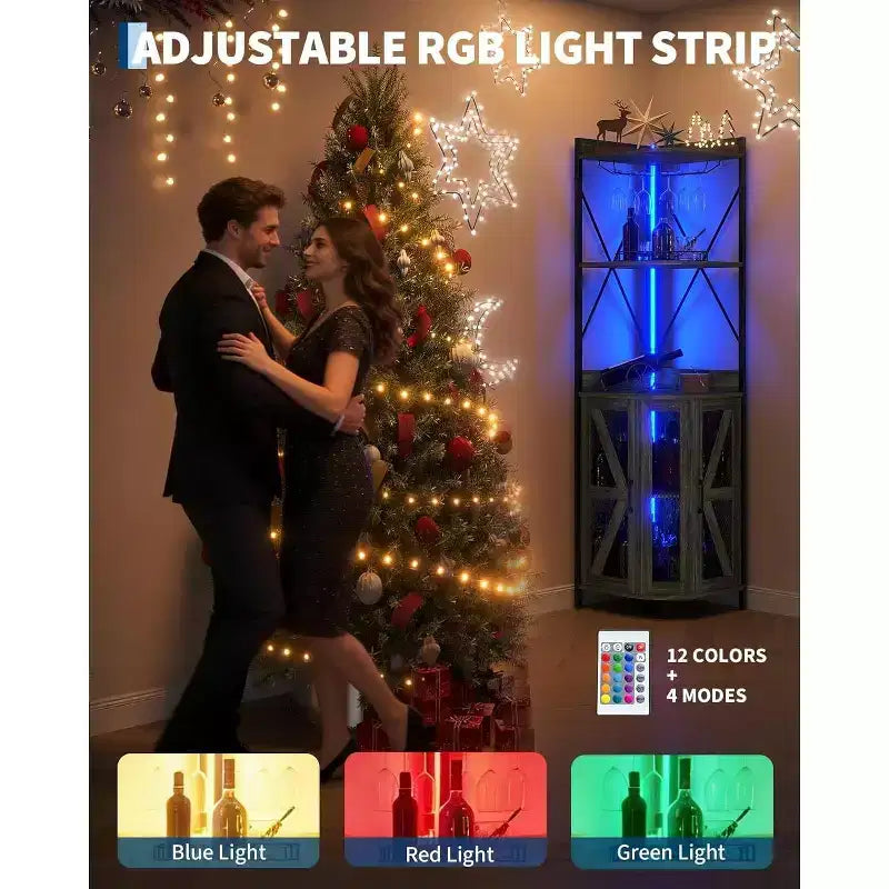 Mobile Bar ad Angolo a 5 Ripiani 181,6 cm con Luci LED | Mobile Liquori da Casa