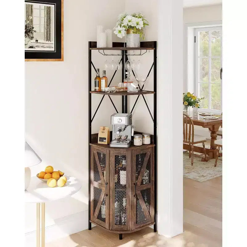 Mobile Bar ad Angolo a 5 Ripiani 181,6 cm con Luci LED | Mobile Liquori da Casa