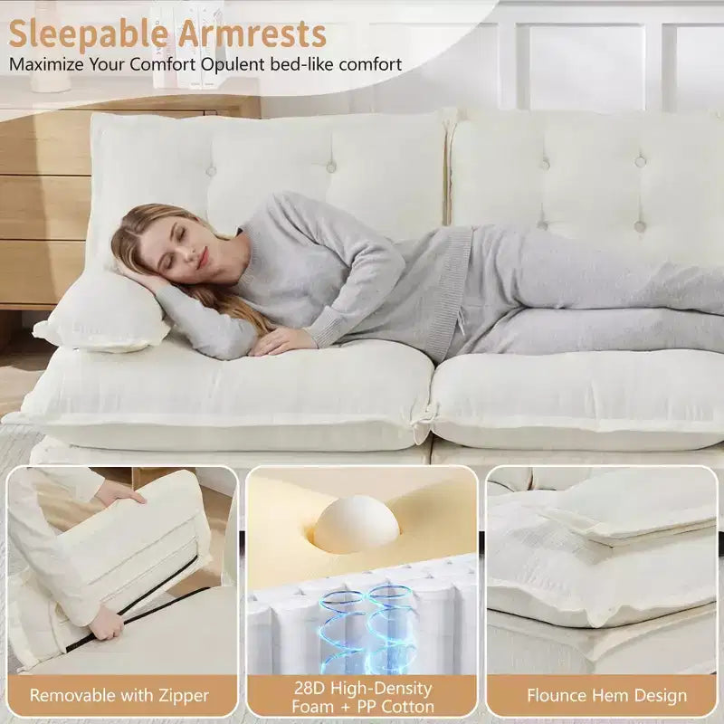Divano componibile a U da 107" in ciniglia con chaise longue