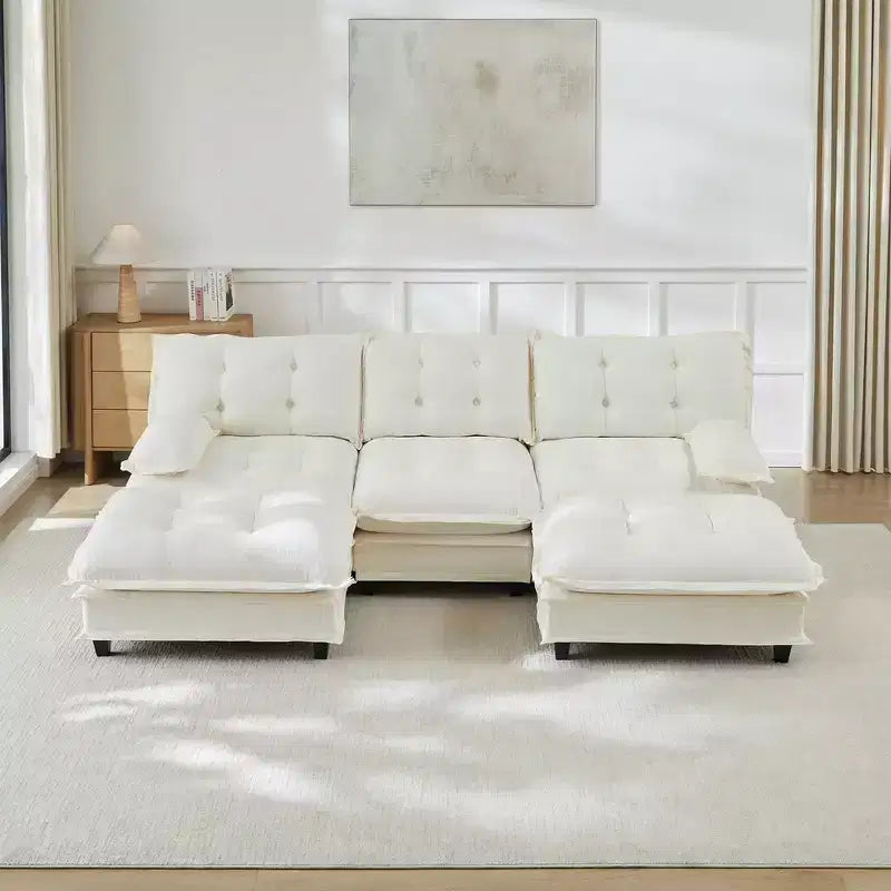 Divano componibile a U da 107" in ciniglia con chaise longue