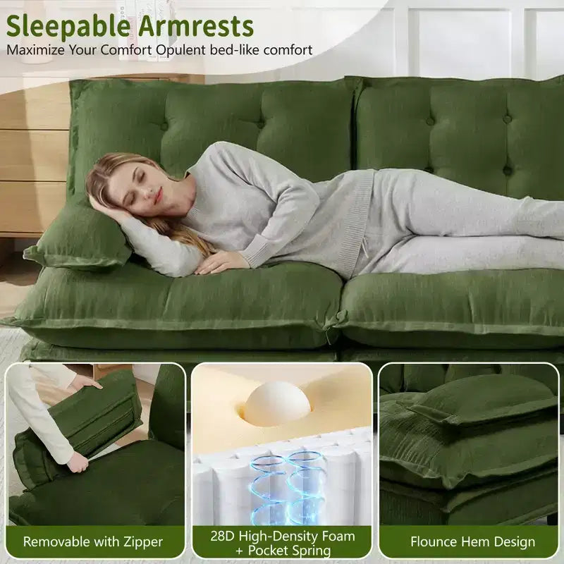 Divano componibile a U da 107" in ciniglia con chaise longue