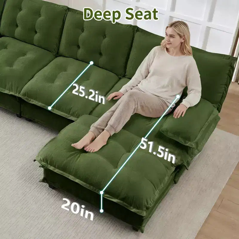 Divano componibile a U da 107" in ciniglia con chaise longue