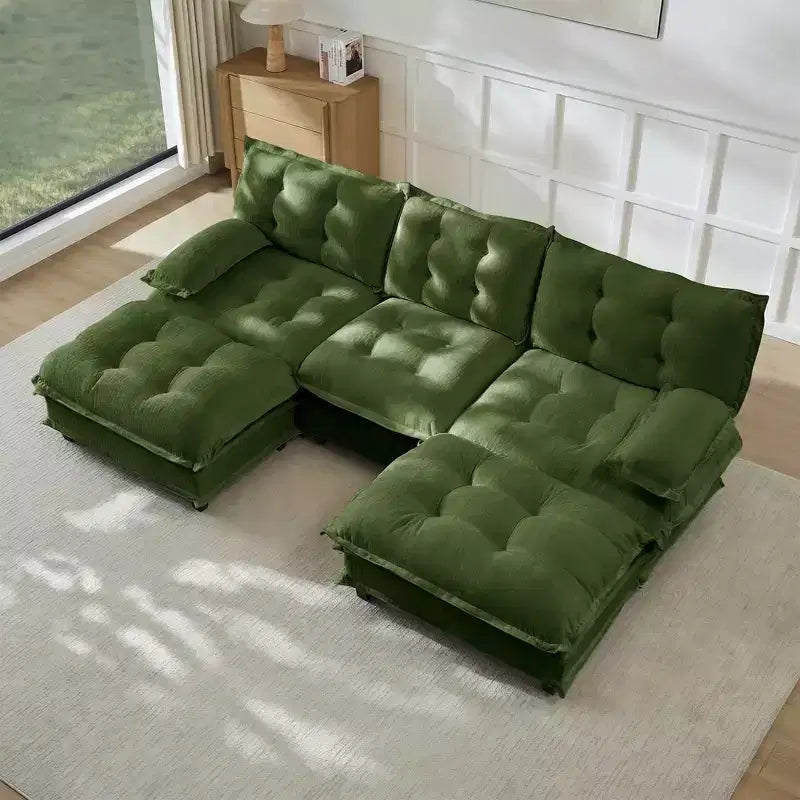 Divano componibile a U da 107" in ciniglia con chaise longue