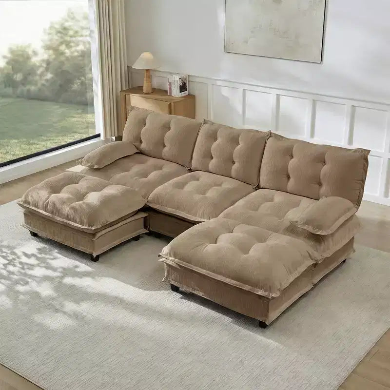 Divano componibile a U da 107" in ciniglia con chaise longue