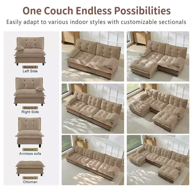 Divano componibile a U da 107" in ciniglia con chaise longue
