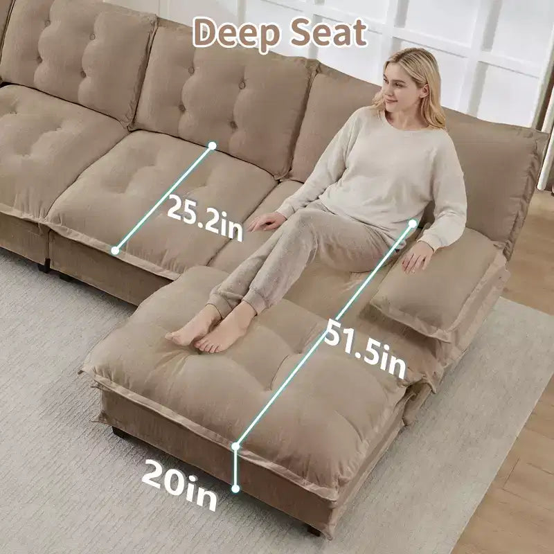 Divano componibile a U da 107" in ciniglia con chaise longue