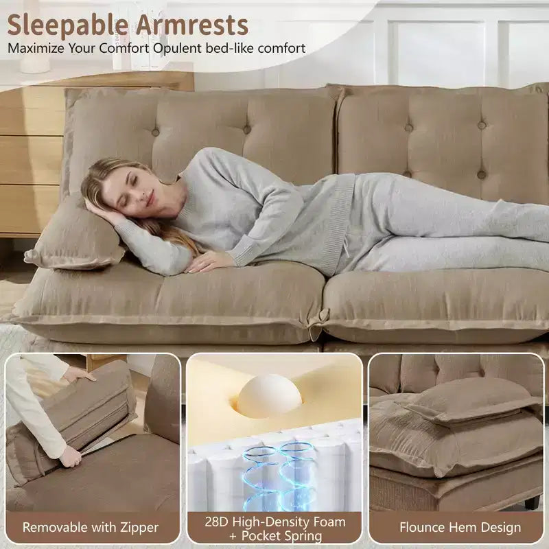 Divano componibile a U da 107" in ciniglia con chaise longue