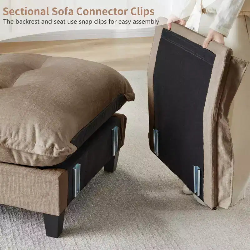 Divano componibile a U da 107" in ciniglia con chaise longue