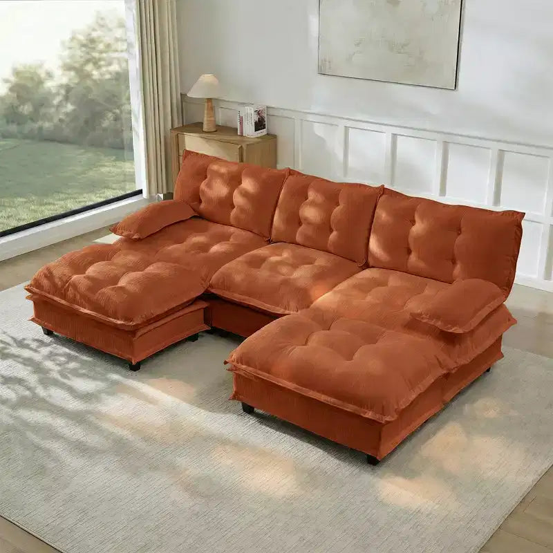 Divano componibile a U da 107" in ciniglia con chaise longue