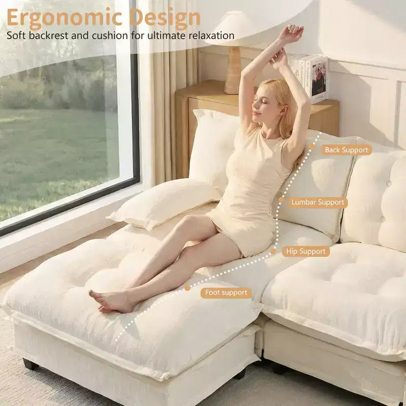 Divano componibile a U da 107" in ciniglia con chaise longue