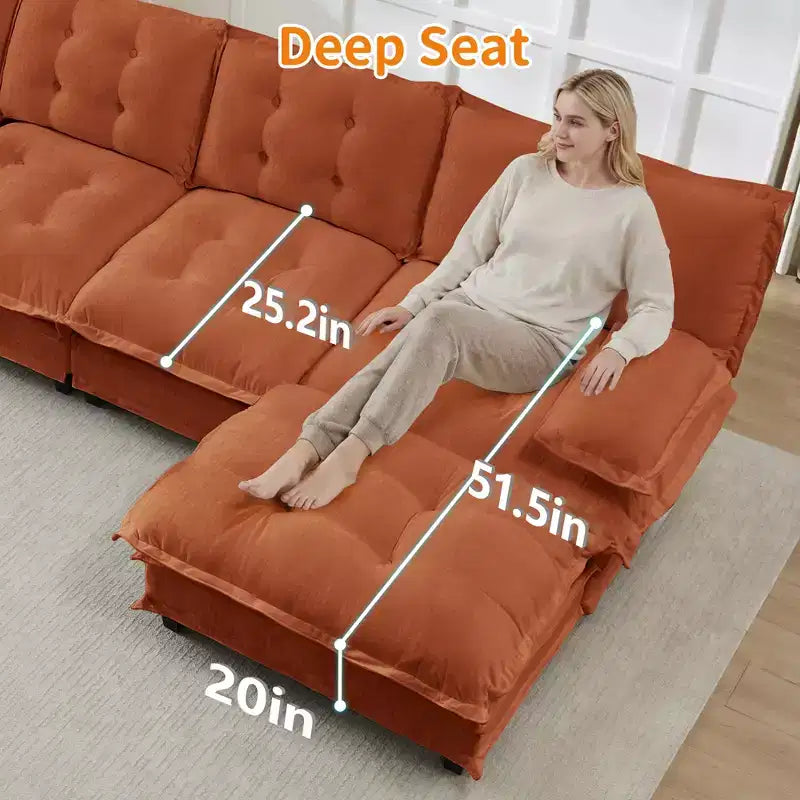 Divano componibile a U da 107" in ciniglia con chaise longue