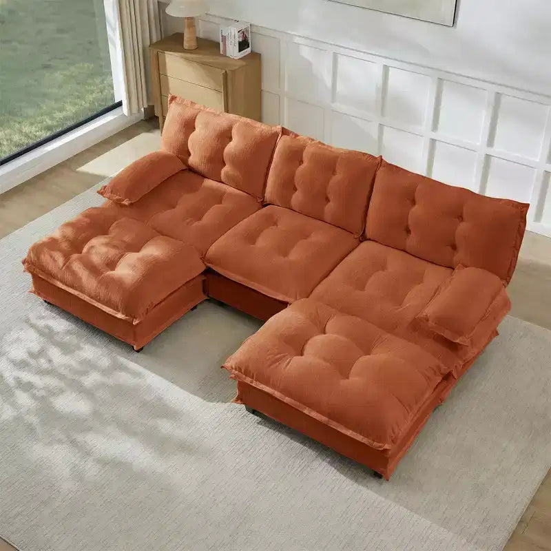 Divano componibile a U da 107" in ciniglia con chaise longue