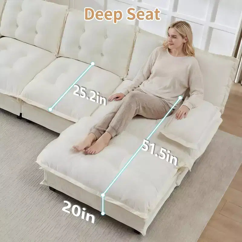 Divano componibile a U da 107" in ciniglia con chaise longue