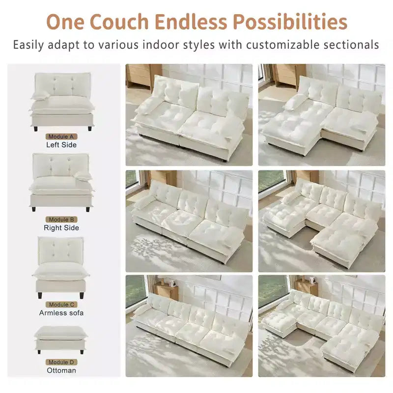 Divano componibile a U da 107" in ciniglia con chaise longue