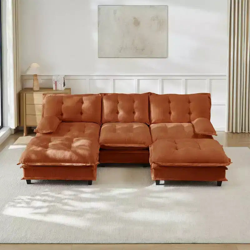 Divano componibile a U da 107" in ciniglia con chaise longue