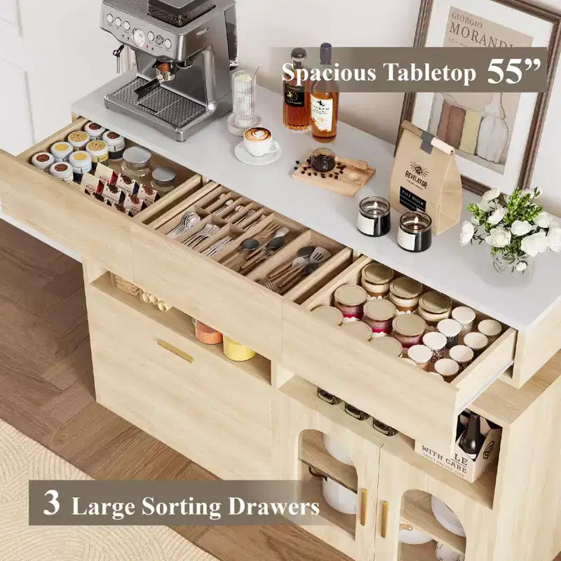Mobile bar da caffè da 55" con 3 cassetti e stazione di ricarica integrata