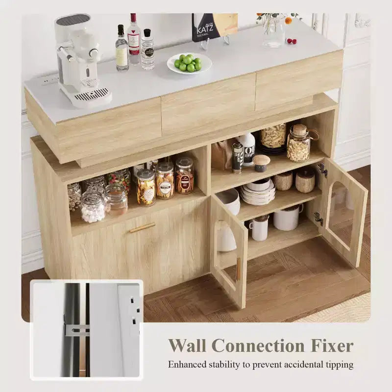 Mobile bar da caffè da 55" con 3 cassetti e stazione di ricarica integrata