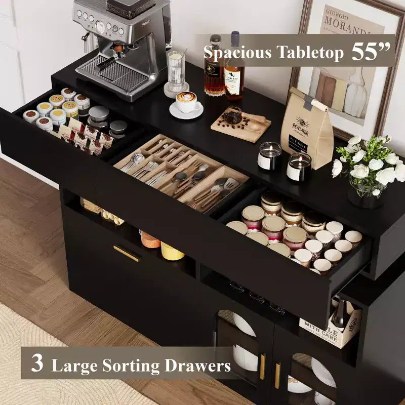 Mobile bar da caffè da 55" con 3 cassetti e stazione di ricarica integrata