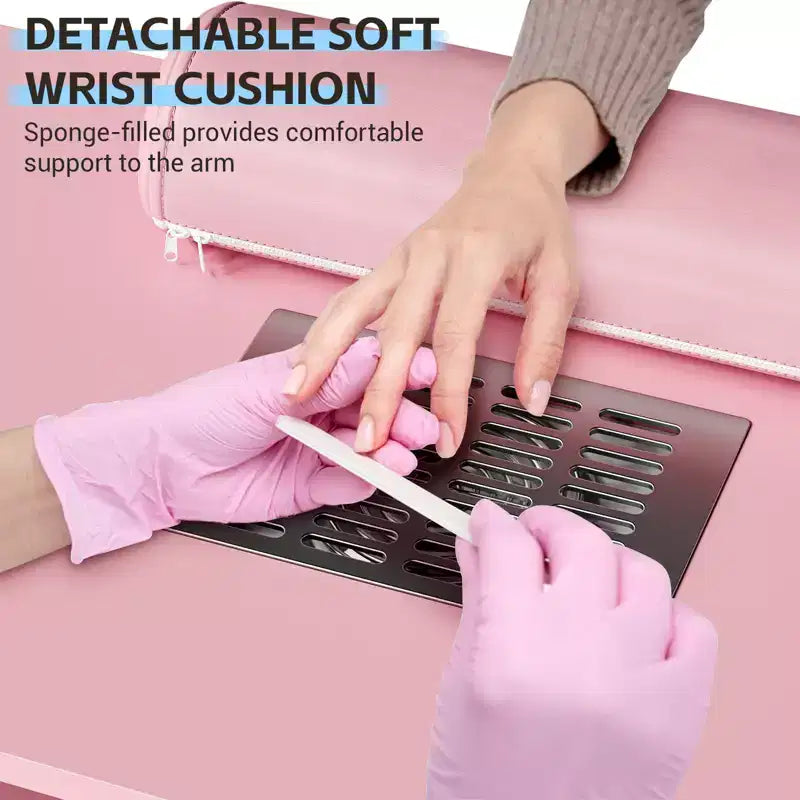 Tavolo da manicure, postazione unghie con aspiratore, ruote bloccabili, cuscino poggia polsi e contenitore per casa, nail artist e salone di bellezza