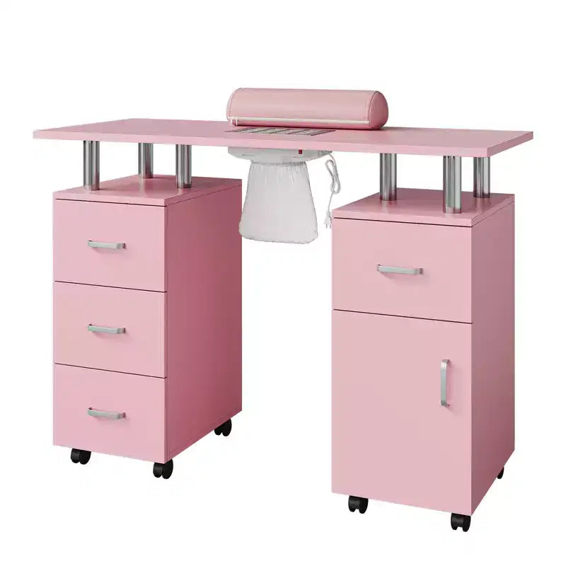 Tavolo da manicure, postazione unghie con aspiratore, ruote bloccabili, cuscino poggia polsi e contenitore per casa, nail artist e salone di bellezza