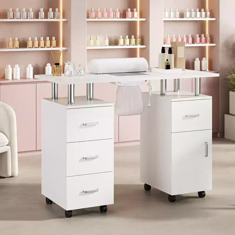 Tavolo da manicure, postazione unghie con aspiratore, ruote bloccabili, cuscino poggia polsi e contenitore per casa, nail artist e salone di bellezza