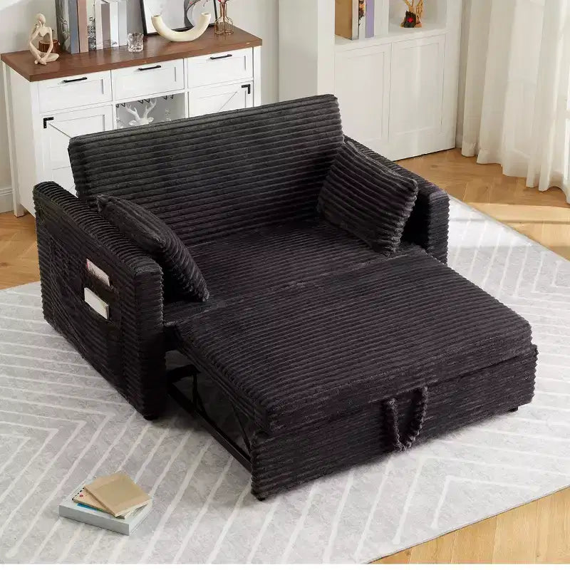 Divano Letto Estraibile 55", Divano Letto Reversibile Imbottito, Divano a Due Posti in Velluto a Coste con Seduta Profonda e Tasche Laterali per Soggiorno Appartamento