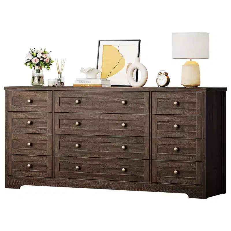 Cassettiere in legno resistenti con 12 cassetti, comò moderno per camera da letto, soggiorno o corridoio, mobile TV da 63" di larghezza per TV fino a 65"