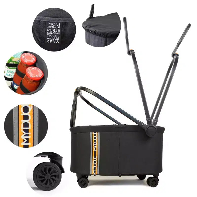 Cestino per bici a 2-in-1 e carrello multiuso per la spesa, Nero Melange
