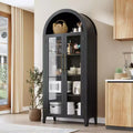 Farmhouse Arched Storage Cabinet, 5-Tier Display Shelf, 2 Glass Doors, Adjustable Shelf, Versatile Cupboard for Kitchen, Dining Room, Living Room