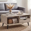 Costway Coffee Table with Storage, Rustic Rectangle Center Table with Drawer & Open Shelves Natural/Walnut