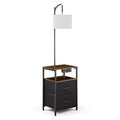 VEVOR Floor Lamp with Table, 2-Tier End Table with 2 Drawers and 3 Color Temperature Lighting,Modern Side Nightstand Bedside Desk with USB,Brown&Black