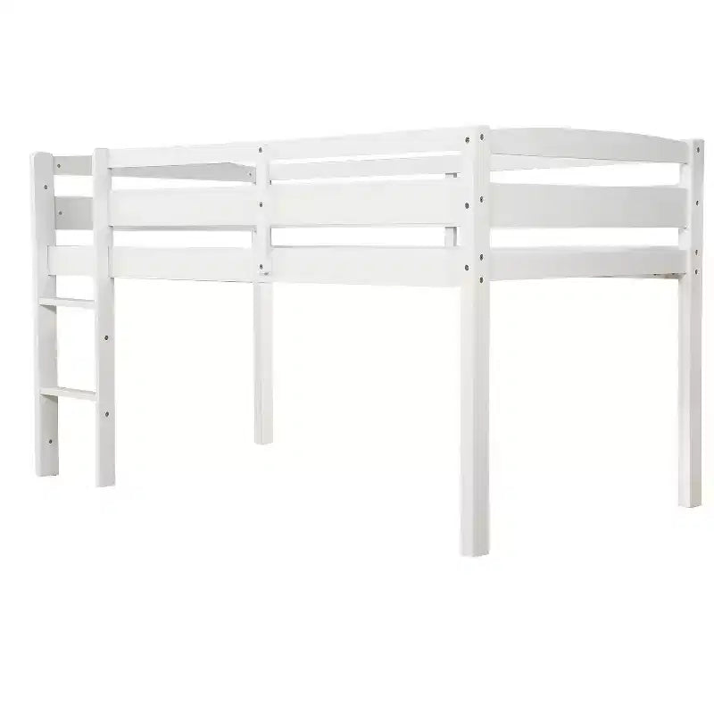 Letto a soppalco singolo in legno massiccio con scaletta e sponde di sicurezza per bambini