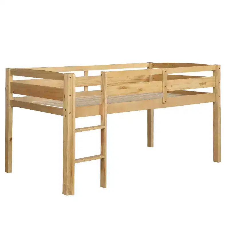 Letto a soppalco singolo in legno massiccio con scaletta e sponde di sicurezza per bambini