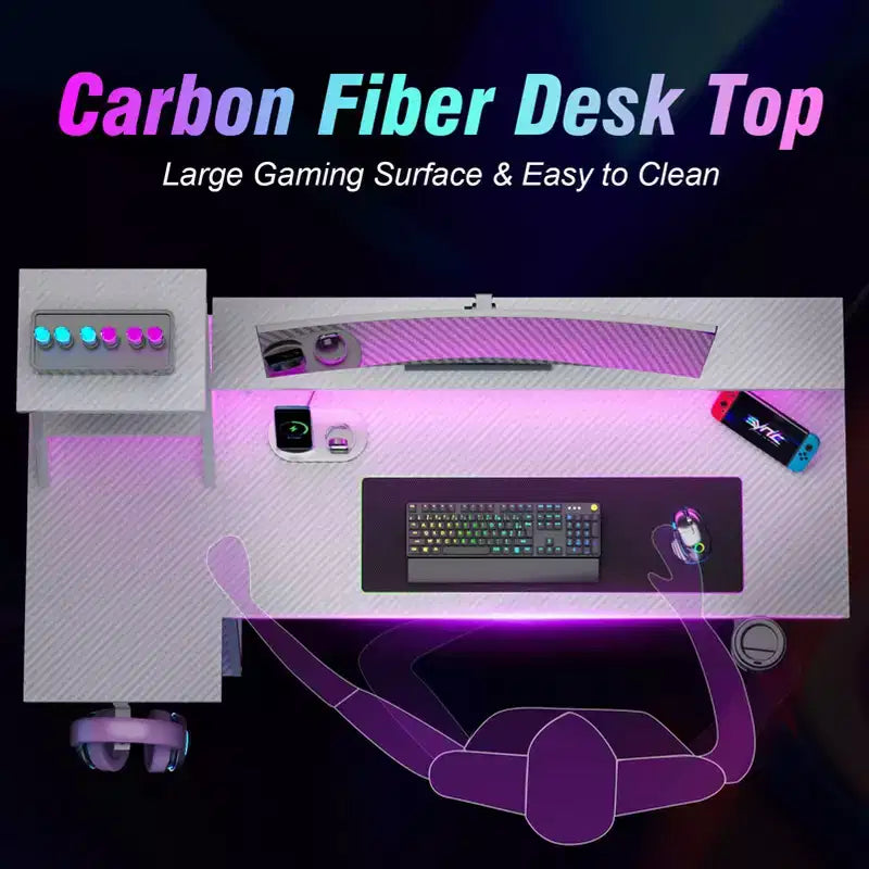Scrivania gaming a L da 47 pollici bianca, piccola, da angolo, per computer, con supporto per monitor, ripiani portaoggetti, scrivania da gamer per camere da letto, workstation PC per ragazzi