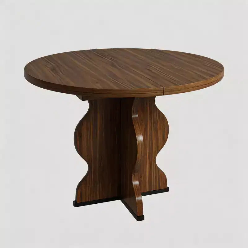 Tavolo da pranzo rotondo allungabile da 63 pollici per 4-8 persone, tavolo da cucina ovale in legno stile rustico, piano spesso, gamba larga e ondulata, circolare, per cena, sala da pranzo, appartamento