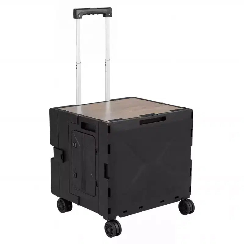 Gymax Foldable Utility Cart on 4 Rotate Wheels w/Telescoping Handle Lid & Cup Holder