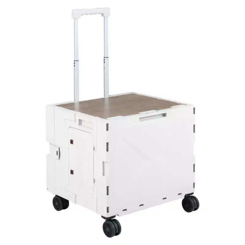 Carrello portaoggetti pieghevole con 4 ruote girevoli, manico telescopico e portabicchieri