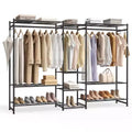 SONGMICS Portable Closet Wardrobe, Heavy-Duty Clothes Rack, Freestanding Clothing Rack with 10 Shelves, 3 Hanging Rods, 4 SHooks, Metal Frame, Black