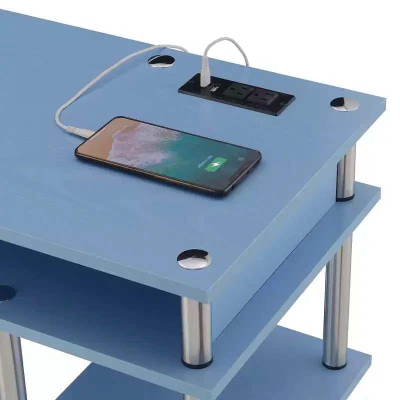Scrivania per bambini con mensola a giorno e porte di ricarica USB