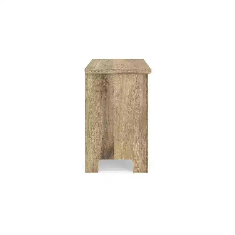 Comodino a 2 cassetti con porta di ricarica USB, finitura naturale color tan con venature effetto rovere