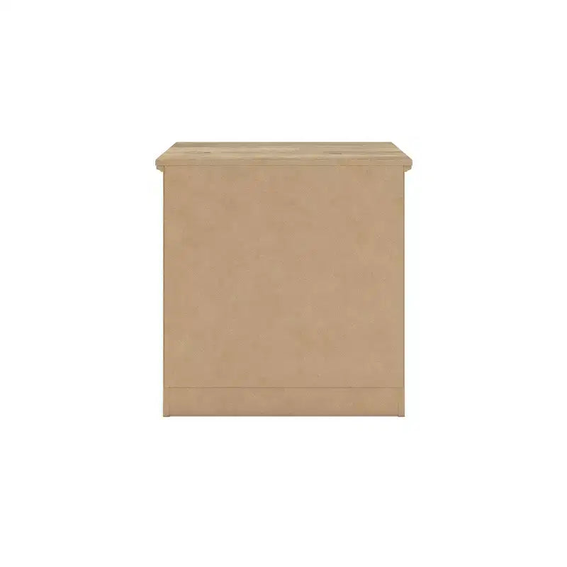Comodino a 2 cassetti con porta di ricarica USB, finitura naturale color tan con venature effetto rovere