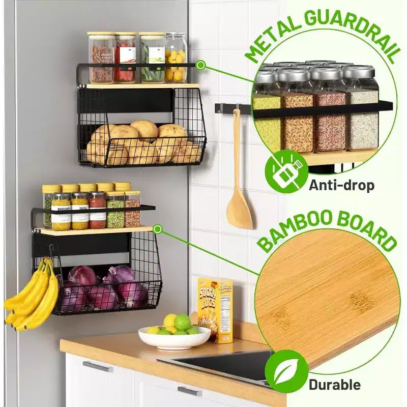 Home Collection Mensola Magnetica da Frigo con Coperchio in Legno Nera